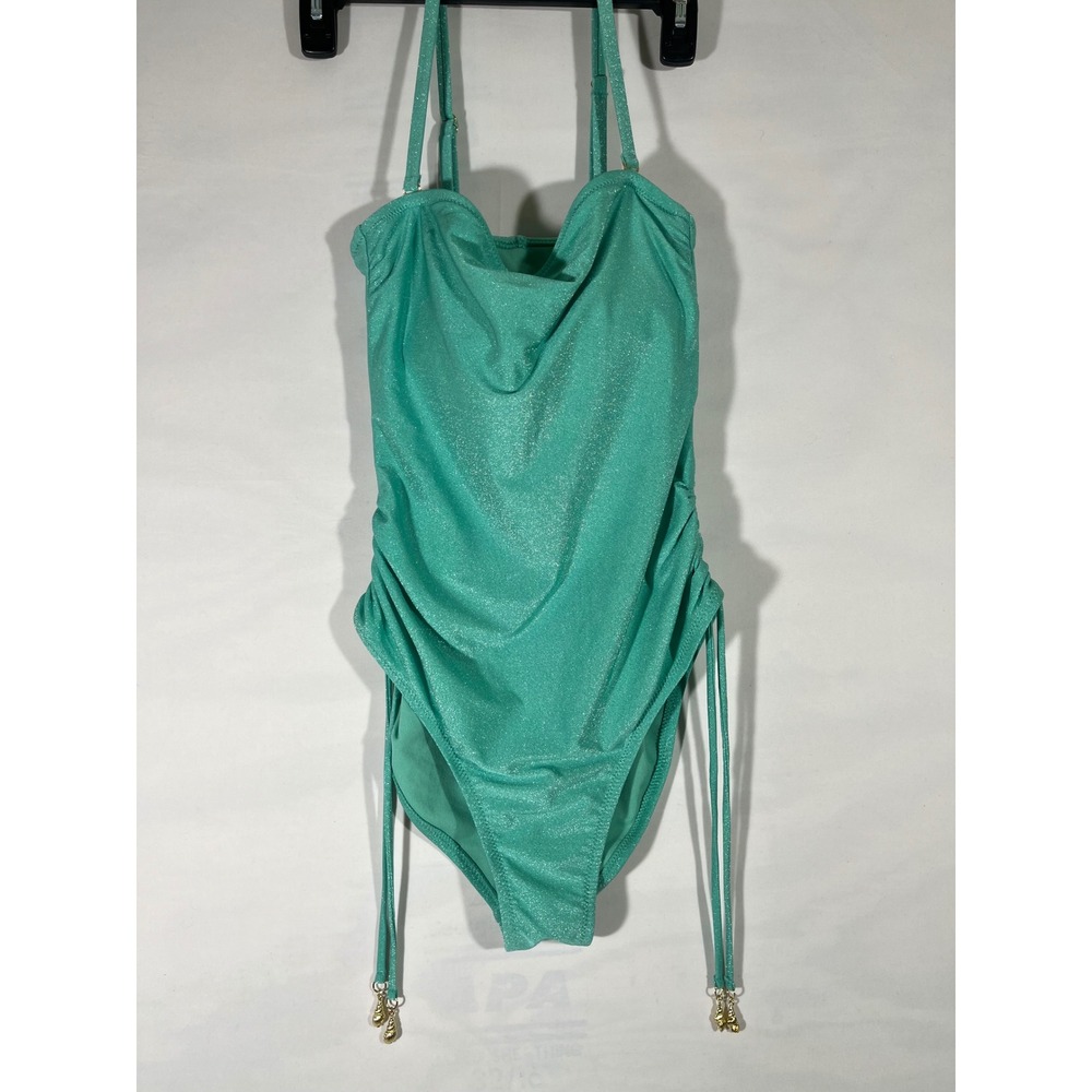 Shade & Shore 1 Piece Swimsuit Women M 8-10 Mint Green Sparkle Beach Pool Vacay